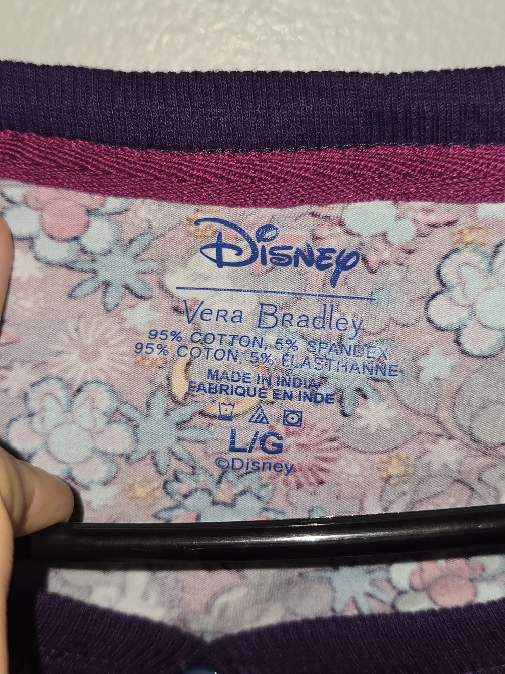 Disney Vera Bradley Purple Minnie Mouse Floral Henley Pajama Top - Picture 4 of 4